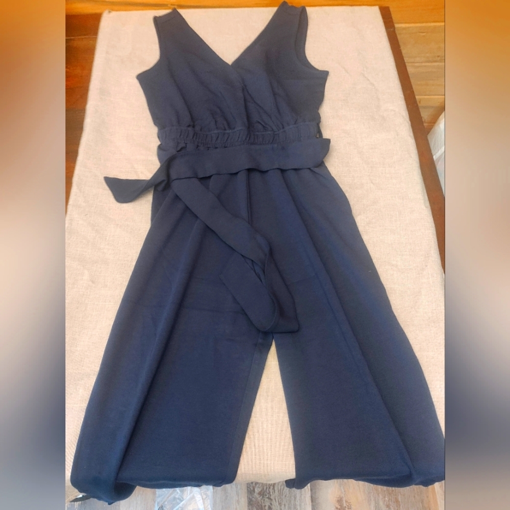 Sleeveless Navy Jumpsuit with Waist Tie